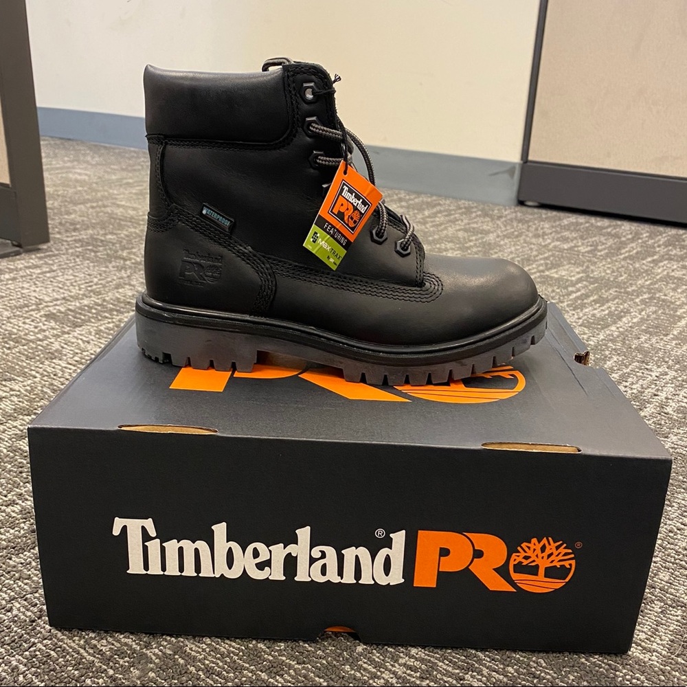 NEW WOMENS SIZE 6 BLACK TIMBERLAND PRO STEEL TOE WATERPROOF BOOTS